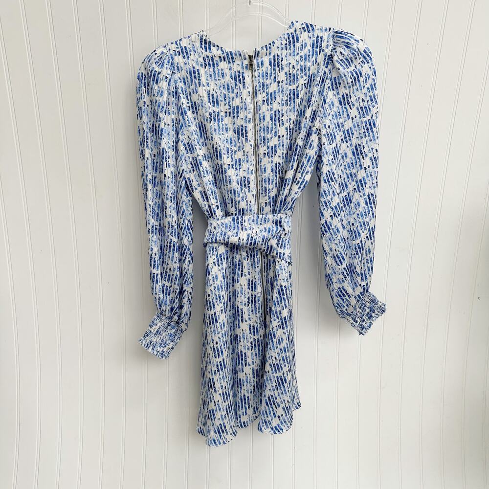 Alice + Olivia Molli Dress Blue White Floral Print Belted Long Sleeve Mini 4 - Picture 4 of 9